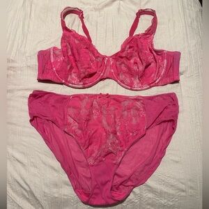 Cacique Lane Bryant Pink Lace Women's 46c Bra and 26/28 Panties Set
